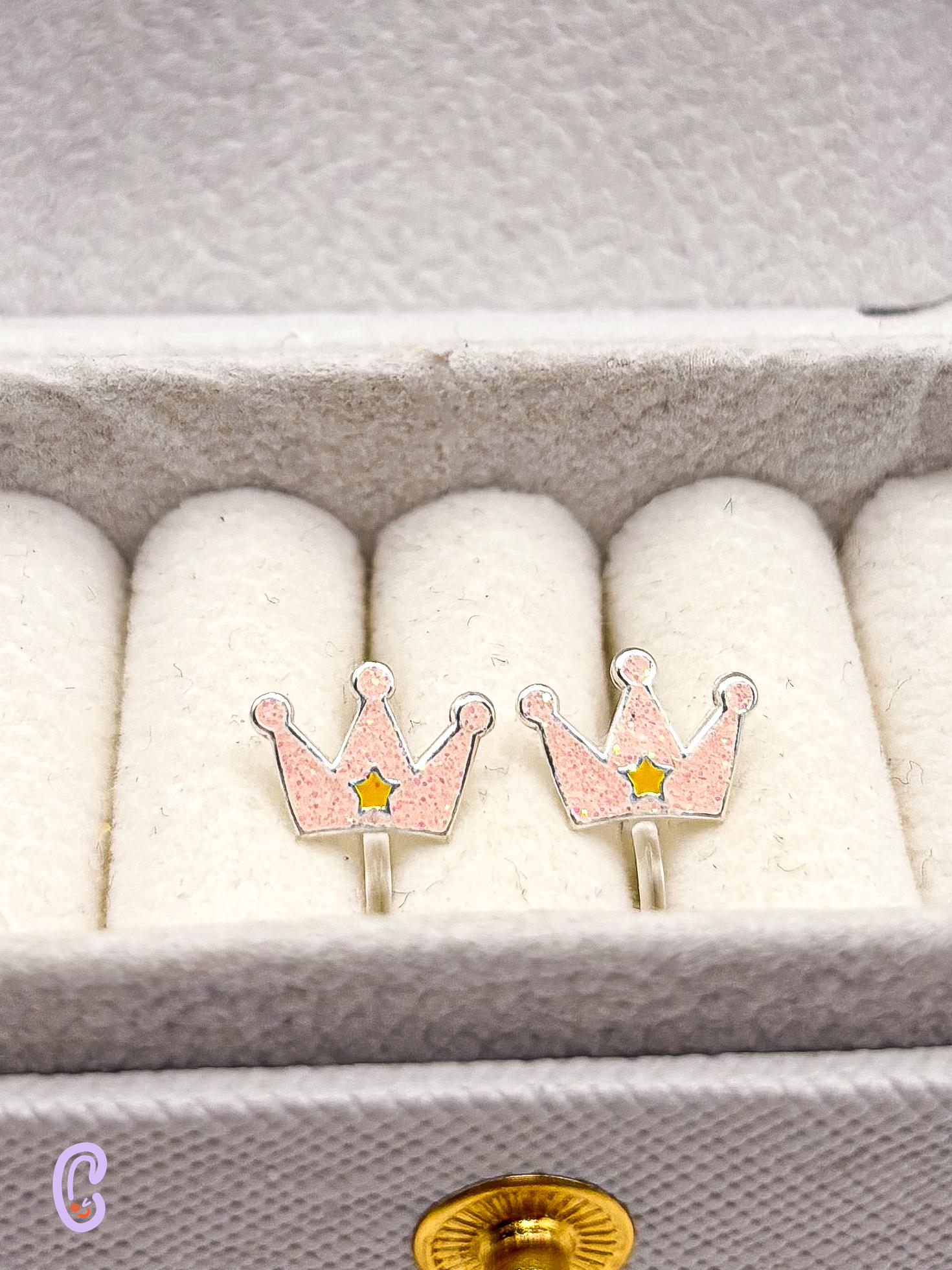 Kronen Ohrclips Kinder, 925 Silber Ohne Ohrlöcher, Schmerzfreie Ohrringe Mädchen, Prinzessin Schmuck, Glitzer Ohrclips, Geschenk Kinder von AuMiClipz