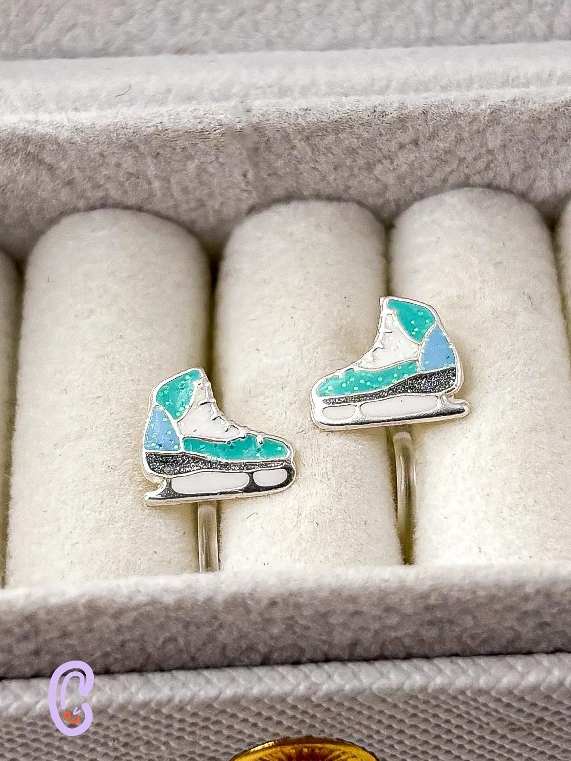 Ohrclips Kinder Schlittschuh, 925 Silber Ohne Ohrlöcher, Weihnachtsschmuck, Schmerzfreie Ohrringe, Geschenk Weihnachten von AuMiClipz