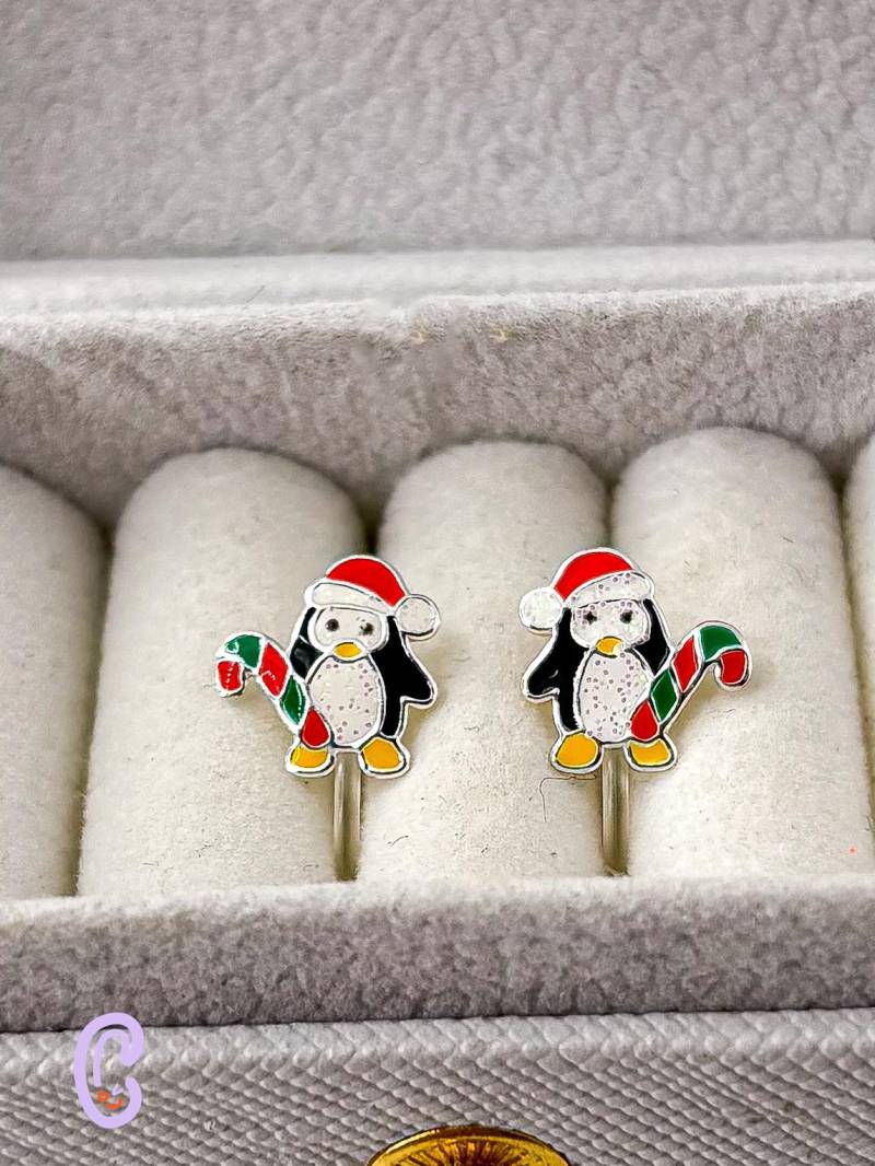 Pinguin Ohrclips Kinder, 925 Silber Ohne Ohrlöcher, Weihnachts Schmuck Mädchen, Ohrclips, Schmerzfreie Ohrringe, Geschenk von AuMiClipz