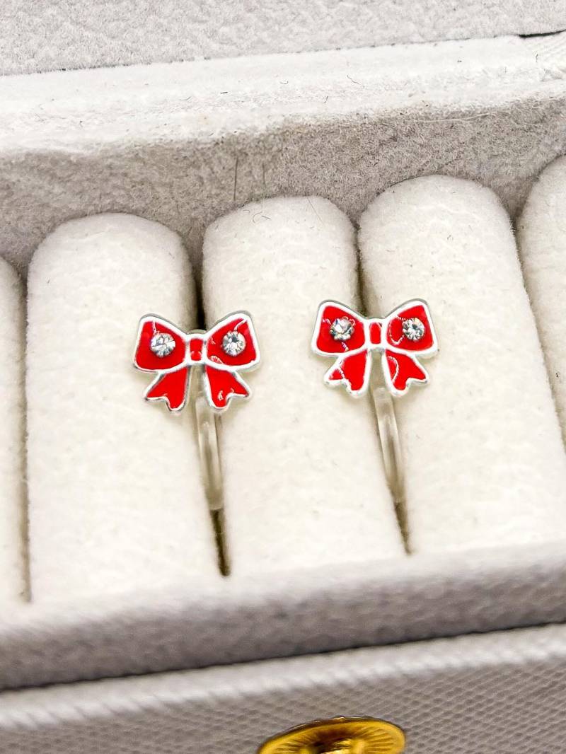Schleifen Ohrclips Kinder, 925 Silber Ohne Ohrlöcher, Weihnachts Schmuck Mädchen, Rote Schleife Ohrclips, Ohrringe Ohrlöcher von AuMiClipz