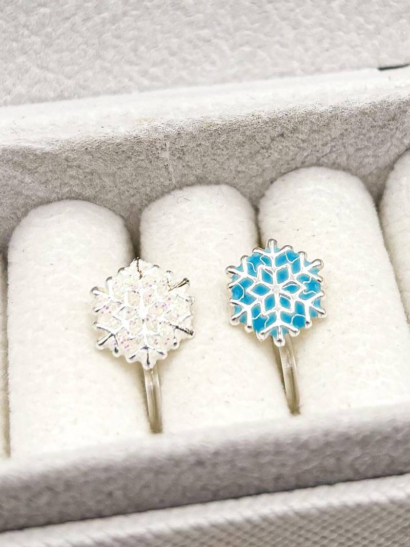 Schneeflocken Ohrclips Kinder, 925 Silber Ohne Ohrlöcher, Winter Schmuck Mädchen, Weihnachts Ohrclips, Geschenk Für Kinder, Aumiclipz von AuMiClipz