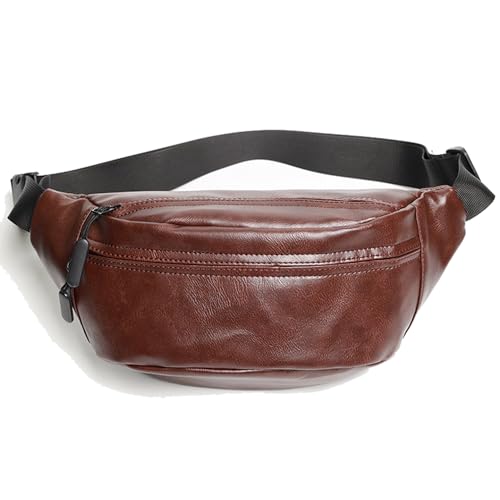 Ausion Gürteltasche aus Leder für Damen und Herren, Hüfttasche für Wandern, Laufen, Reisen, mehrere Taschen, stabile Reißverschlüsse, Hüfttasche für Unisex, Kaffee Leder, Einheitsgröße von AuSion