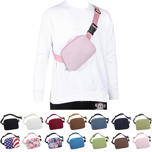 Crossbody Gürteltaschen für Damen und Herren, niedliche Cord-Fanny-Packs, Mini-Hüfttasche, passend für Übergröße, Unisex, Cord, Rosa, Modern von AuSion