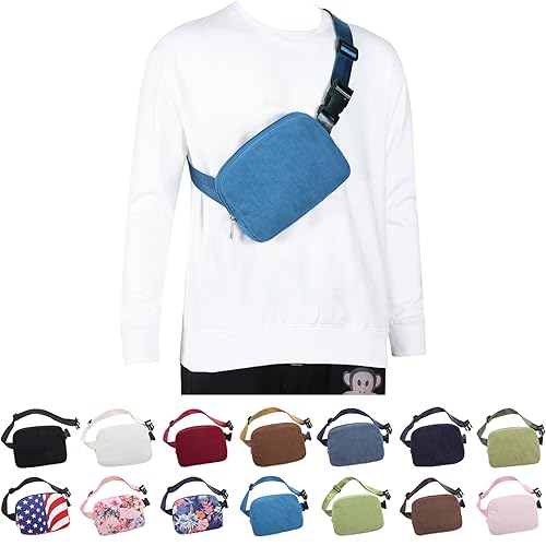 Crossbody Gürteltaschen für Damen und Herren, niedliche Cord-Fanny-Packs, Mini-Hüfttasche, passend für Übergröße, Unisex, Cord-Blau, Modern von AuSion