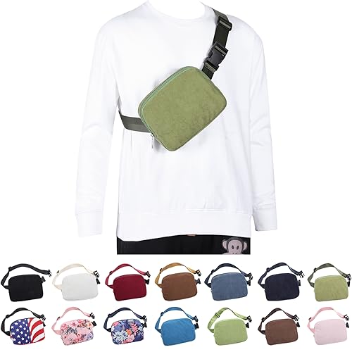 Crossbody Gürteltaschen für Damen und Herren, niedliche Cord-Fanny-Packs, Mini-Hüfttasche, passend für Übergröße, Unisex, Cord Gras grün, Modern von AuSion