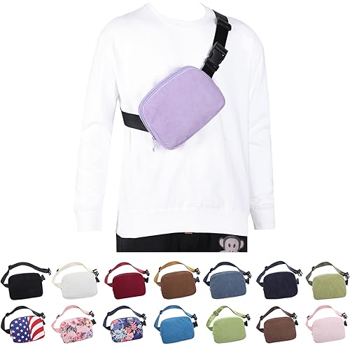 Crossbody Gürteltaschen für Damen und Herren, niedliche Cord-Fanny-Packs, Mini-Hüfttasche, passend für Übergröße, Unisex, Cord Hellviolett, Modern von AuSion