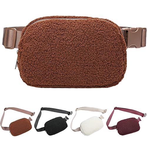 Crossbody Gürteltaschen für Damen und Herren, niedliche Cord-Fanny-Packs, Mini-Hüfttasche, passend für Übergröße, Unisex, Fleece Braun, Modern von AuSion