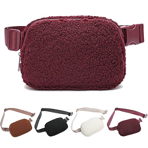 Crossbody Gürteltaschen für Damen und Herren, niedliche Cord-Fanny-Packs, Mini-Hüfttasche, passend für Übergröße, Unisex, Fleece Weinrot, Modern von AuSion