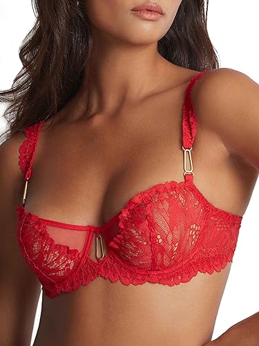 Aubade Damen Flowermania Halbschalen Balconette-BH, Durchsichtig, Rot (Rouge Floral), 75B von Aubade