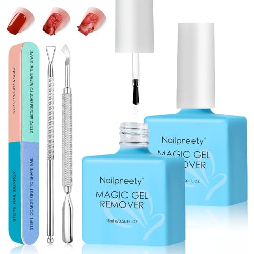 2 Stück Gel-Nagellack Entfernung, Gelnägel Remover kit, Gel-Entferner für Nägel 3-5 Minuten, Nail Polish Remover mit Nagelfeile und Nagellackschaber von Aubeifou