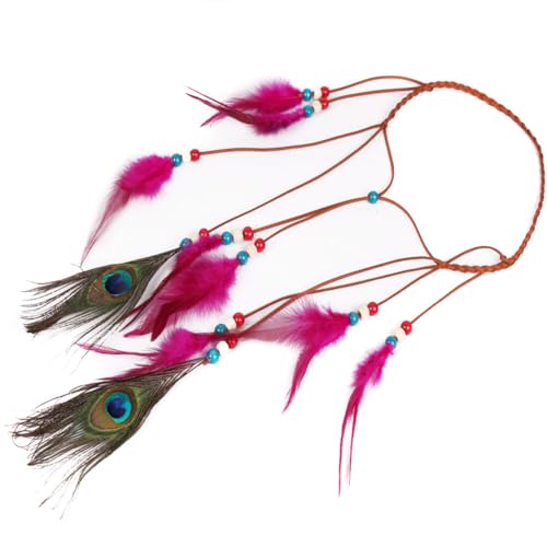 Aublinto Boho Federn Haarextensions Hippie Stil Federn Haarverlängerung Bunt Feder Haarspangen Haar Clips Retro Haarschmuck für Damen Fasching Karneval Halloween Quaste, indischer Kopfschmuck von Aublinto