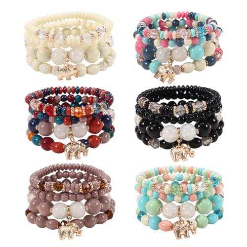 Aublinto Damen Perlen Kristall Set mit 24 böhmischen Armbändern mit Elefantenanhänger Perlendesign Freundschaftsarmbänder Tierarmbänder Reisesouvenir Typ 7 von Aublinto