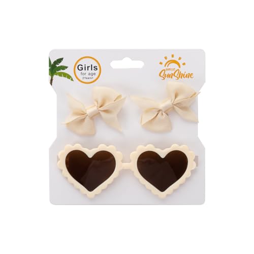 Aublinto Kinder baby 3er-Set Kinder-Sonnenbrillen und Haarspangen Set mit herzförmigen UV-Schutz Sonnenbrillen und Schleife Haarspangen für 3–5 Jahre alt Typ 1 von Aublinto