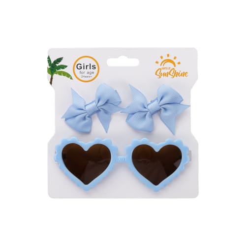 Aublinto Kinder baby 3er-Set Kinder-Sonnenbrillen und Haarspangen Set mit herzförmigen UV-Schutz Sonnenbrillen und Schleife Haarspangen für 3–5 Jahre alt Typ 6 von Aublinto
