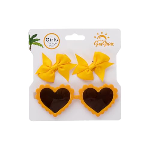 Aublinto Kinder baby 3er-Set Kinder-Sonnenbrillen und Haarspangen Set mit herzförmigen UV-Schutz Sonnenbrillen und Schleife Haarspangen für 3–5 Jahre alt Typ 7 von Aublinto