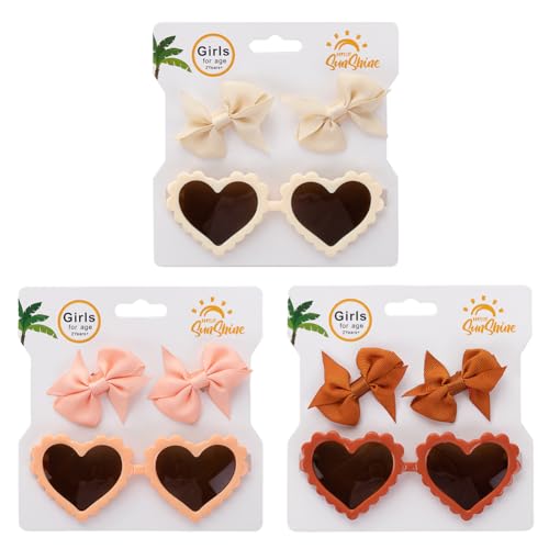 Aublinto Kinder baby 9er-Set Kinder-Sonnenbrillen und Haarspangen herzförmige UV-Schutz-Sonnenbrillen mit Schleife Haarspangen für 3–5-Jährige Typ 1+Typ 2+Typ 3 von Aublinto