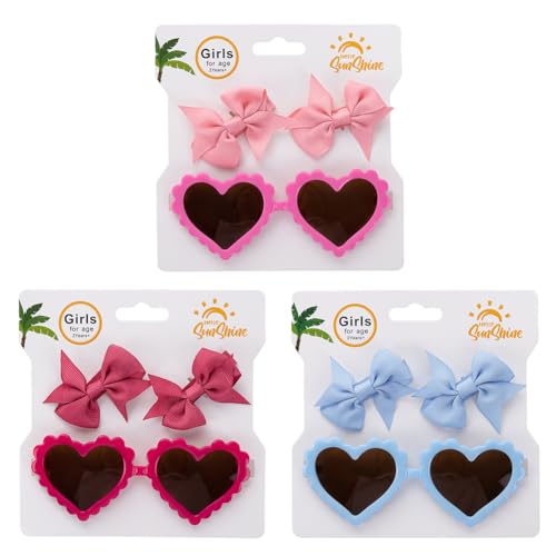 Aublinto Kinder baby 9er-Set Kinder-Sonnenbrillen und Haarspangen herzförmige UV-Schutz-Sonnenbrillen mit Schleife Haarspangen für 3–5-Jährige Typ 4 von Aublinto