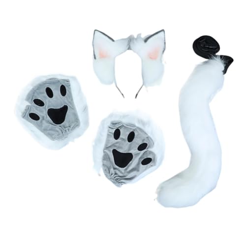 Aublinto Ohren-Set in Plüsch + fingerlose Krallen-Modeaussage + Wolf-Ohren-Stirnband für Cartoon-Liebhaber von Aublinto