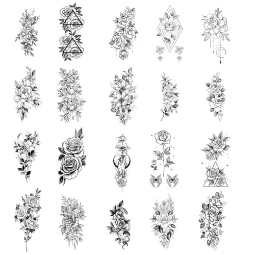 Aublinto Wilde Blumen Ink Line Botanische Blumenblätter Tattoo Aufklebe Frauen Männer Fake Tattoo Aufkleber Gesicht Hals Arm Fake Tattoos Erwachsene Mädchen Haut Tattoos dauerhafte gefälschte Tattoos von Aublinto