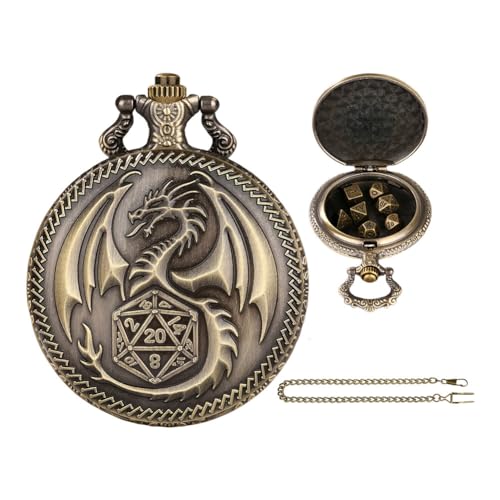 Aublinto Würfelschmuck-Taschenuhrgehäuse, Klappdeckel, Relief-Drachen-Taschenuhrgehäuse mit Kette, Taschenuhr-Aufbewahrungshalskette, Typ 1 von Aublinto