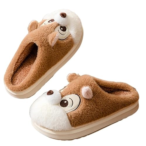 Aublinto warme hausschuhe kinder junge mädchen Winter Baumwolle Pantoffeln Wärme Weiche Plüsch Hausschuhe Kuschelige Slipper Niedliche Plüsch-Hausschuhe mit Eichhörnchen-Muster für Herbst Winter von Aublinto