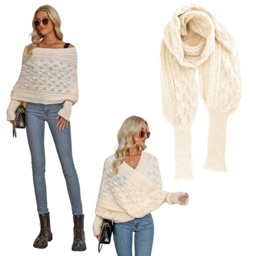 Schal mit Ärmeln Schals Tücher für Damen Multifunktional Schal Mit Ärmel Modischer Gestrickter Strickschal mit Ärmeln für Damen Gestrickter Schal Sweater Wrap mit Ärmeln Boho Pashmina Schal Umhang von Aublinto