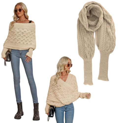 Schal mit Ärmeln Schals Tücher für Damen Multifunktional Schal Mit Ärmel Modischer Gestrickter Strickschal mit Ärmeln für Damen Gestrickter Schal Sweater Wrap mit Ärmeln Boho Pashmina Schal Umhang von Aublinto