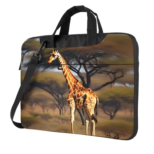 Afrika Giraffe Majestätischer Baumdruck leichte vielseitige Büro-Arbeitstasche stilvolle und funktionale Laptoptasche für Damen und Herren, Schwarz , 15.6 inch von Aubnva