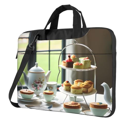 Afternoon Tea Print Leichte vielseitige Büro-Arbeitstasche Stilvolle und funktionale Laptoptasche für Damen und Herren, Schwarz , 15.6 inch von Aubnva