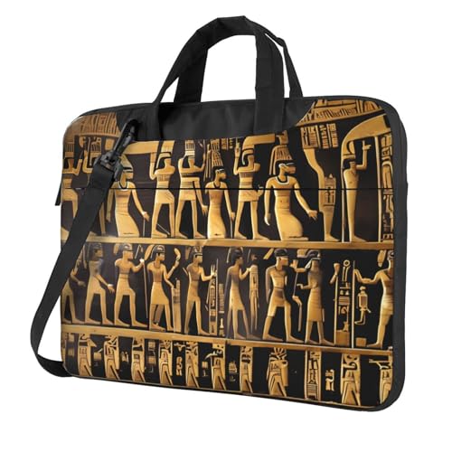 Aubnva Ägypten Hieroglyphen Druck leichte vielseitige Büro-Arbeitstasche Stilvolle und funktionale Laptoptasche Damen Herren, Schwarz , 14 inch von Aubnva