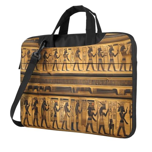 Aubnva Ägypten Hieroglyphen Druck leichte vielseitige Büro-Arbeitstasche Stilvolle und funktionale Laptoptasche Damen Herren, Schwarz , 14 inch von Aubnva