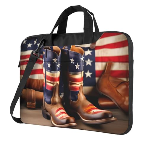 Aubnva Amerikanische Flagge mit Cowboystiefel-Druck, leicht, vielseitig, Büro-Arbeitstasche, stilvolle und funktionale Laptop-Tasche, für Damen und Herren, Schwarz , 15.6 inch von Aubnva
