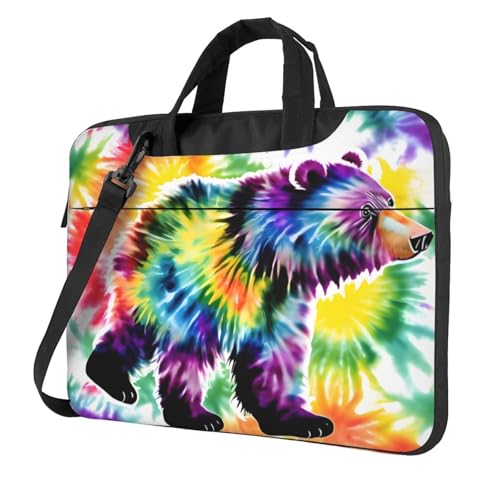 Aubnva Bear Dancing Batik-Druck, leicht, vielseitig, Büro-Arbeitstasche, stilvolle und funktionale Laptop-Tasche, für Damen und Herren, Schwarz , 14 inch von Aubnva
