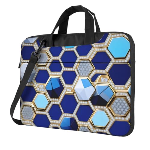 Aubnva Blaue Sechsecke und Diamant-Druck, leicht, vielseitig, Büro-Arbeitstasche, stilvolle und funktionale Laptoptasche, für Damen und Herren, Schwarz , 14 inch von Aubnva