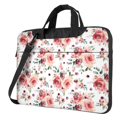 Aubnva Blühende Rosen-Blumen-Druck, leicht, vielseitig, Büro-Arbeitstasche, stilvolle und funktionale Laptop-Tasche, für Damen und Herren, Schwarz , 13 inch von Aubnva
