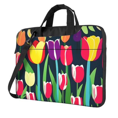 Aubnva Bunte Tulpenaufdruck, leicht, vielseitig, Büro, Arbeit, stilvolle und funktionale Laptoptasche, für Damen und Herren, Schwarz , 15.6 inch Aubnva Bunte Tulpenaufdruck, leicht, vielseitig, Büro, Arbeit, stilvolle und funktionale Laptoptasche, für Damen und Herren, Schwarz , 15.6 inch von Aubnva