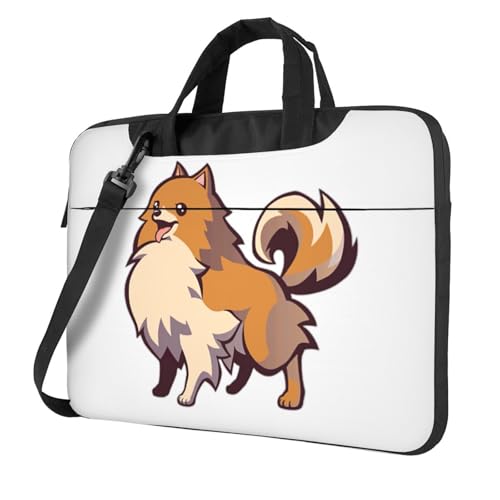 Aubnva Cartoon-Zwergspitz-Druck, leicht, vielseitig, Büro-Arbeitstasche, stilvolle und funktionale Laptop-Tasche, für Damen und Herren, Schwarz , 15.6 inch von Aubnva