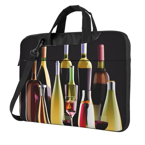 Aubnva Cocktailgläser und Weinflaschen bedruckt, leicht, vielseitig, Büro, Arbeitstasche, stilvolle und funktionale Laptoptasche, für Damen und Herren, Schwarz , 15.6 inch von Aubnva