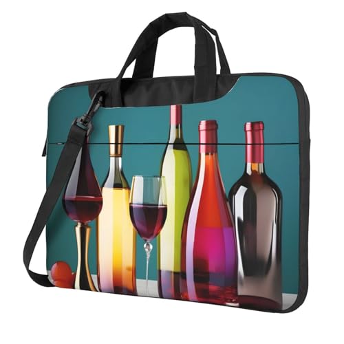 Aubnva Cocktailgläser und Weinflaschenloser Druck, leicht, vielseitig, Büro-Arbeitstasche, stilvolle und funktionale Laptop-Tasche, für Damen und Herren, Schwarz , 14 inch von Aubnva