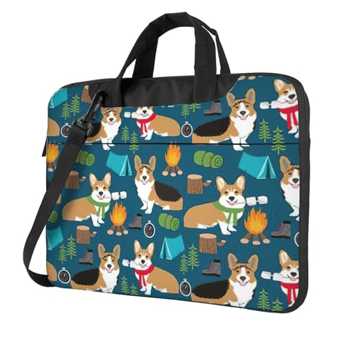 Aubnva Corgi Print Leichte vielseitige Büro-Arbeitstasche Stilvolle und funktionale Laptoptasche Damen Herren, Schwarz , 15.6 inch von Aubnva