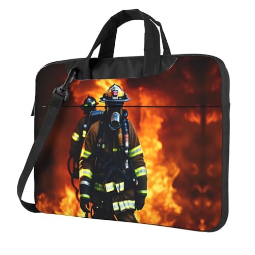 Aubnva Feuerwehrmann Feuerwehrmann Flamme Druck leichte vielseitige Büro Arbeitstasche Stilvolle und funktionale Laptoptasche Damen Herren, Schwarz , 15.6 inch von Aubnva
