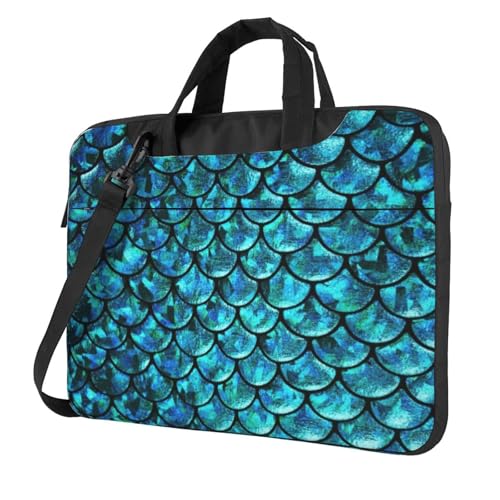Aubnva Fischschuppen-Druck leichte vielseitige Büro-Arbeitstasche Stilvolle und funktionale Laptoptasche Damen Herren, Schwarz , 13 inch von Aubnva