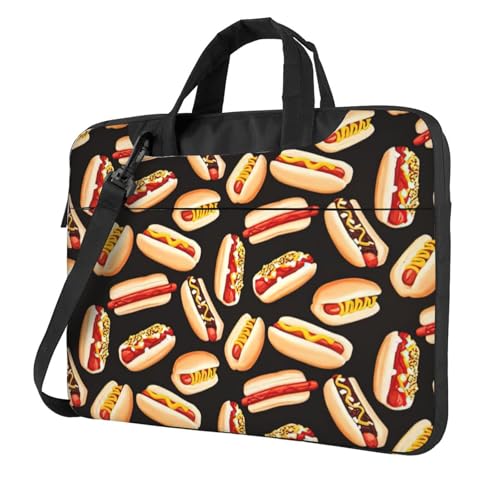 Aubnva Fun Food Hot Dogs Print Leichte vielseitige Büro-Arbeitstasche Stilvolle und funktionale Laptoptasche Damen Herren, Schwarz , 13 inch von Aubnva