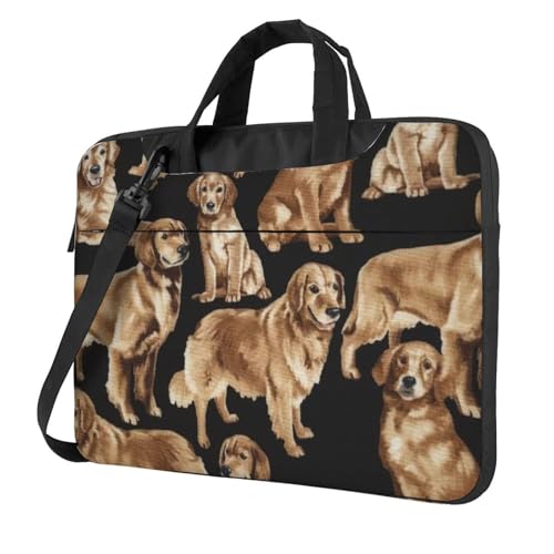 Aubnva Golden Retrievers Print leichte vielseitige Büro-Arbeitstasche stilvolle und funktionale Laptoptasche für Damen und Herren, Schwarz , 14 inch von Aubnva