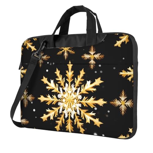Aubnva Goldene Weihnachtstasche, Schneeflocken-Druck, leicht, vielseitig, Büro, Arbeit, stilvolle und funktionale Laptoptasche, für Damen und Herren, Schwarz , 13 inch von Aubnva