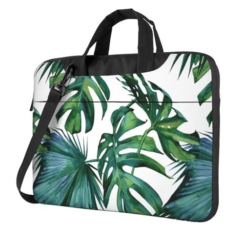 Aubnva Green Banana Leaves Print Leichte vielseitige Büro-Arbeitstasche Stilvolle und funktionale Laptoptasche Damen Herren, Schwarz , 15.6 inch von Aubnva