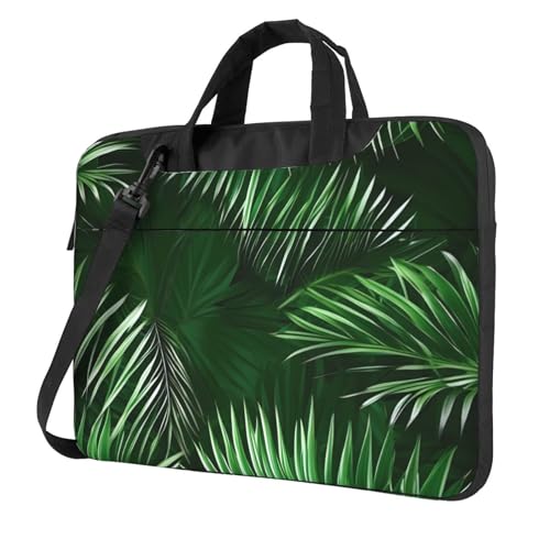 Aubnva Grüne Palmenblätter mit tropischen Pflanzen, leicht, vielseitig, Büro-Arbeitstasche, stilvolle und funktionale Laptop-Tasche, für Damen und Herren, Schwarz , 14 inch von Aubnva