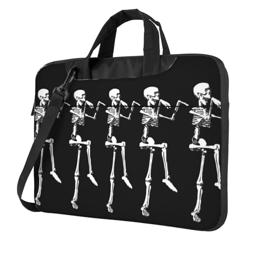 Aubnva Halloween Posable Skelett Schädel Druck Leichte Vielseitige Büro Arbeit Tasche Stilvolle Und Funktionale Laptoptasche Damen Herren, Schwarz , 15.6 inch von Aubnva