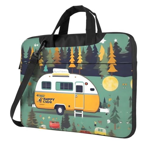 Aubnva Happy Bus Camper Print Leichte vielseitige Büro-Arbeitstasche Stilvolle und funktionale Laptoptasche Damen Herren, Schwarz , 15.6 inch von Aubnva