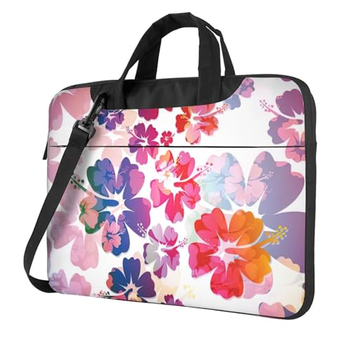 Aubnva Hawaiianischer Blumendruck, leicht, vielseitig, Büro, Arbeitstasche, stilvolle und funktionale Laptoptasche, für Damen und Herren, Schwarz , 13 inch von Aubnva
